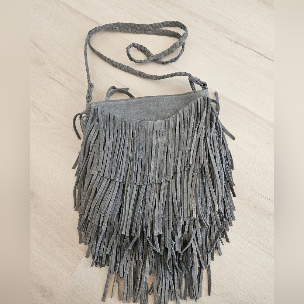 Fringe Gray Crossbody Bag